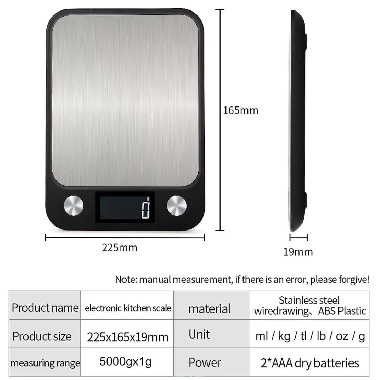 Smart Chef 15Kg Digital Kitchen Scale - Stainless Steel