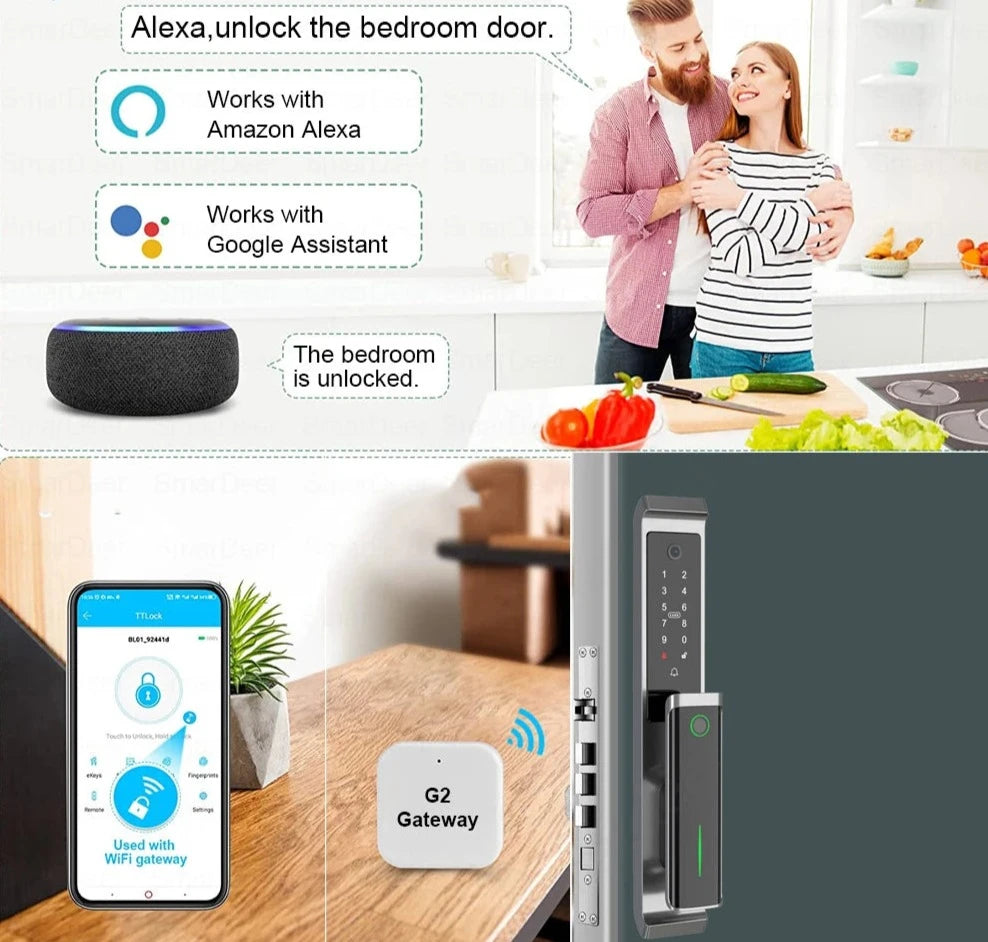 Smardeer - Smart Fingerprint Lock - Voice-Controlled, Fits 40-90mm Doors