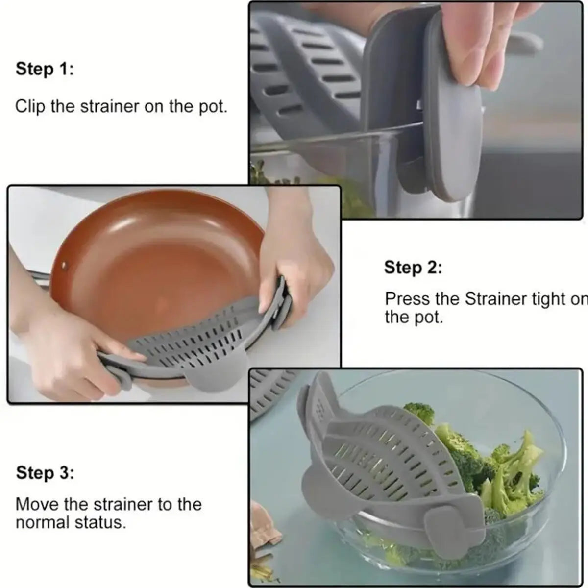 Adjustable Clip-On Pot Strainer: Convenient Strainer for Pots, Pans, and Bowls